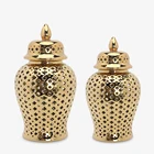 Ginger Jar Ceramic J155G Ceramic Gold Ginger Jar Hollow Out Porcelain Vase Order Home Decor Jar Sets