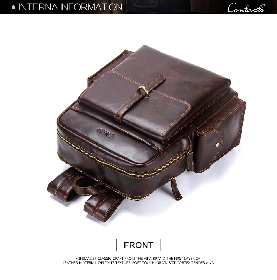 Contact's Crazy Horse Leather Travel Backpack for 14 inch laptop 36-55 lt