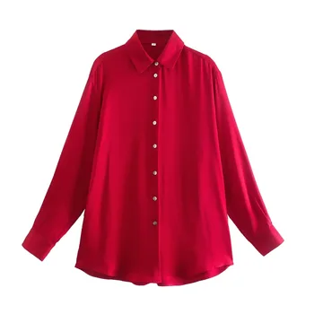 2022 New Design Blouse Women Elegant Red Top Long Sleeve Shirt Korean Office Ladies Luxury Vintage Party Queen