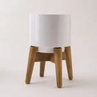Plant Wooden Garden Pot Decorative Home Decoration Outdoor Custom Flower Garden Ceramic Mini Plant Pot With Wooden Stand