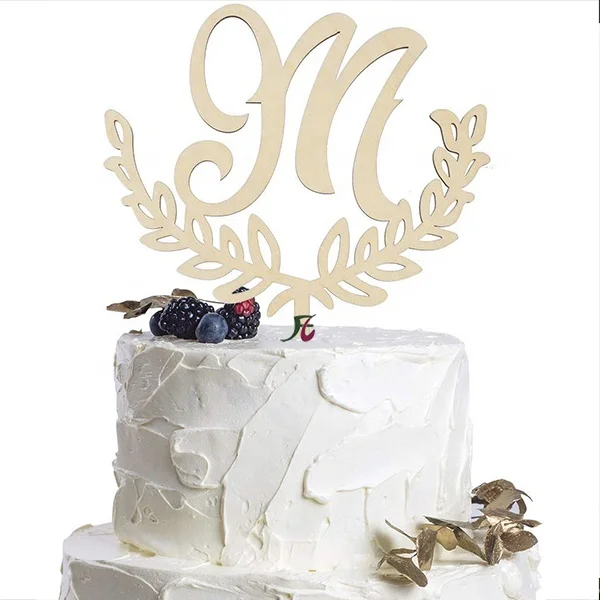 Acrylic round clear cake topper with monogram initial decal for wedding 
