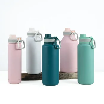 Big capacity Wholesale new design double metal stainless sports water bottle with handle