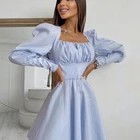 Dresses Cyalaa Ladies Skater Dresses Women Long Sleeve Square Collar Elegant Casual Vintage Mini Dresses