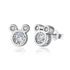 Diamond Stud Earrings Simple Mickey Mouse Flash Diamond Zircon Stud Earrings 925 Silver Stud Earrings
