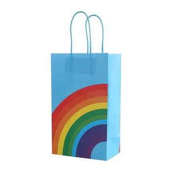 colorful rainbow pink blue present children's day gift candy kraft paper bag souvenir gift hand bag