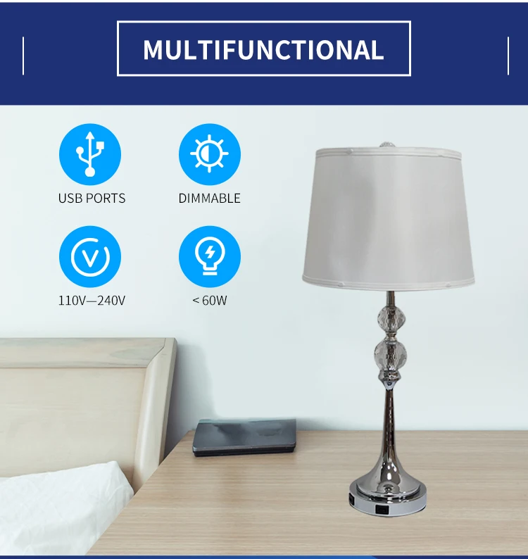 White linen touch switch Farm light Hotel bedroom table lamp