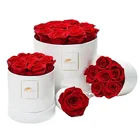 Flower Roses Gift Box Glossy White Waterproof Round Flower Hat Paper Rose Gift Boxes With Ribbon