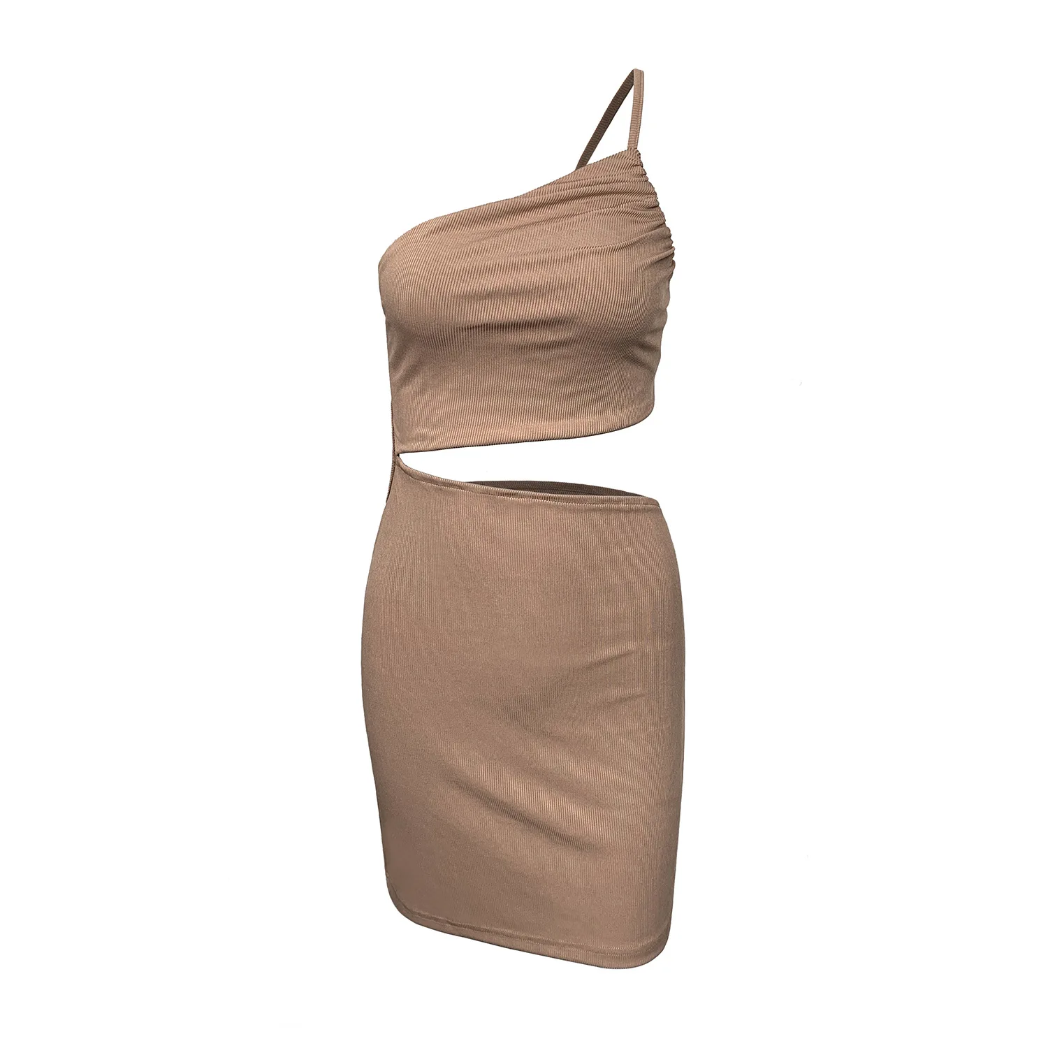 Design sense niche one-shoulder drawstring dress female summer hollowed out bag hip suspender dress short skirt