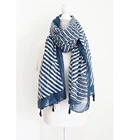 Stripes Voile Classic Navy Stripes Scarfs Women Custom Cotton Linen Voile Fringe Shawl Beach Hijab 2021