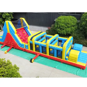 Commercial multi-stage inflatable obstacle course with slide for kids