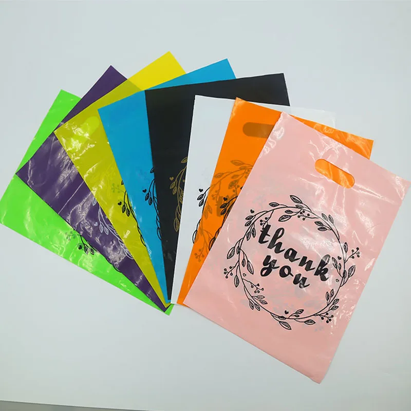 Factory Directly Supply Pink Plastic Bag Thank You Plastic Die Cut Handle Shopping Bags With Printing Logos