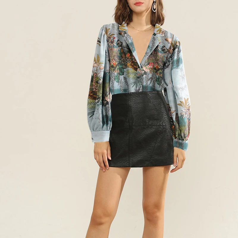 Blouse,Printed Chiffon Blouse,Sexy 