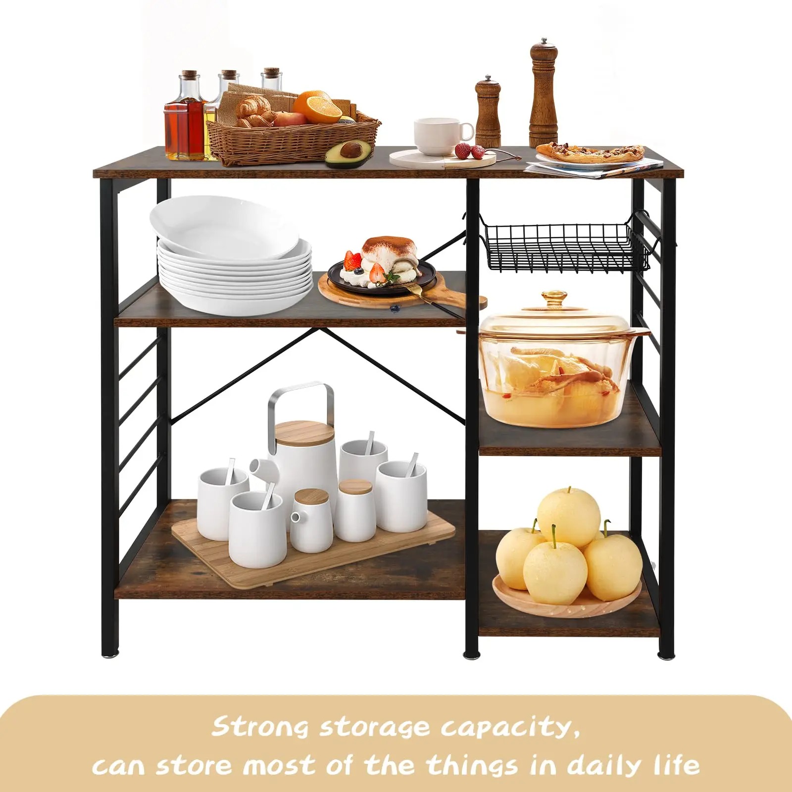 Hot Sales Kitchen Storage Home Coffee Bar Microwave Shelf Kitchen Bakers Rack Microwave Stand Bakers Storage Racks For Kitchens