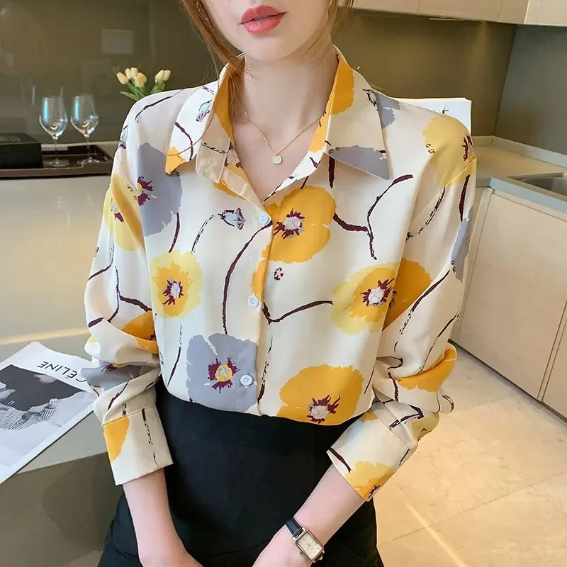 Chinese Style Trendy V-neck Loose Fitting Vintage Printing Fashion Women's Long-sleeved Shirt