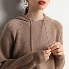 Women Fashion Cashmere Wool Ribbed Knit Casual Pullover Hoodie
