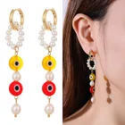 Beads Earrings Hoop INS New Custom Boho Colorful Beads Flower Long Earrings Evil Eye Pearl Drop Hoop Earrings For Women