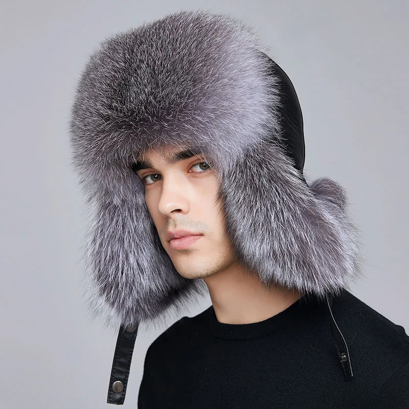Wholesale Winter Real Leather Bomber Hats For Men Thick Russia Ushanka Trapper  Caps Warm Genuine Fox Fur Hunting Caps Ski Hat - Buy Real Raccoon Fur  Ushanka Hat For Cold Winter,Winter Leather