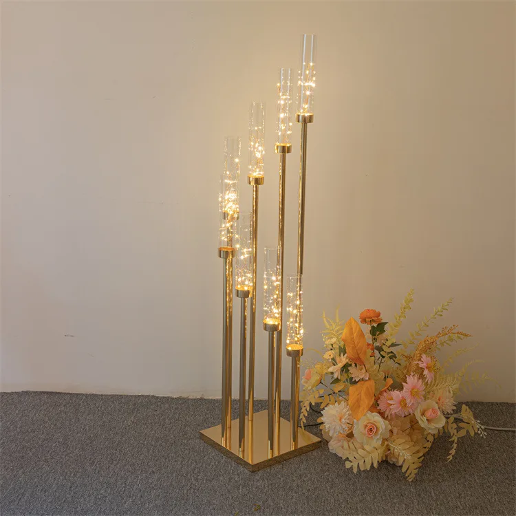 2024 High-quality Wedding Props 8heads Acrylic Road Decorative Lights Wedding Layout Bbk T Stage Wrought Iron Candlestick Lights