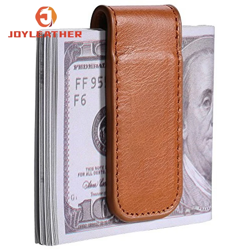 2023 Slim Magnetic Cash Clip Purse Money Holders Magnet Wallet Men Gifts Folding Genuine Leather Money Clip