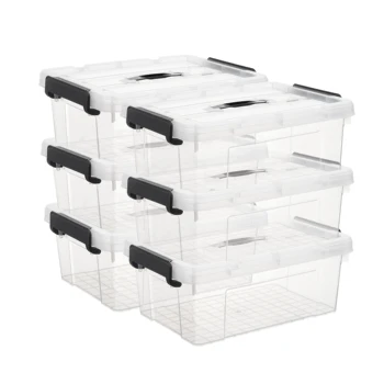 Pack of 6pc 12L Multifunctional storage and organizing box clear visible stacked boxes