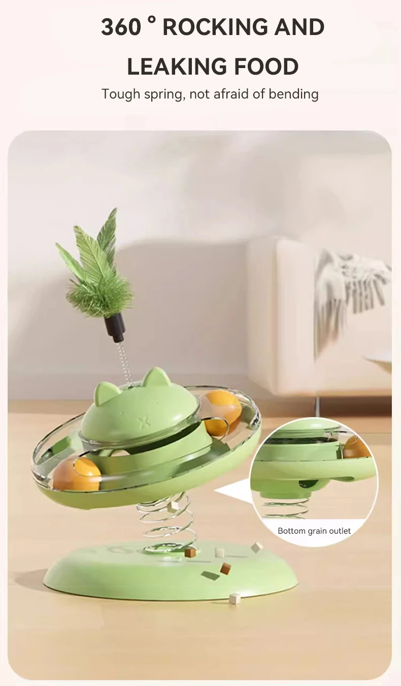 New 3in1 Cat Turntable Toy With Feather Ball Cat Leakage Food Toy Turntable Interactive Teasing Cat Toys Pet Products factory