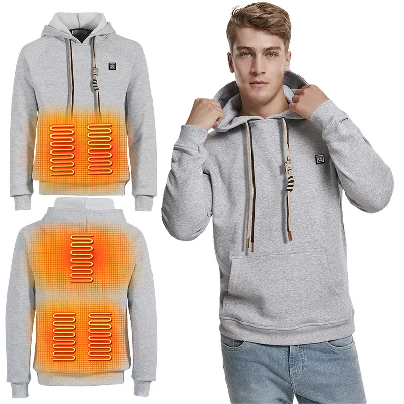 Winter Mens Sport Sweater New Thick Warm Unisex Pullover 5 Heating Zones Portable Charger USB Heated Hoodie