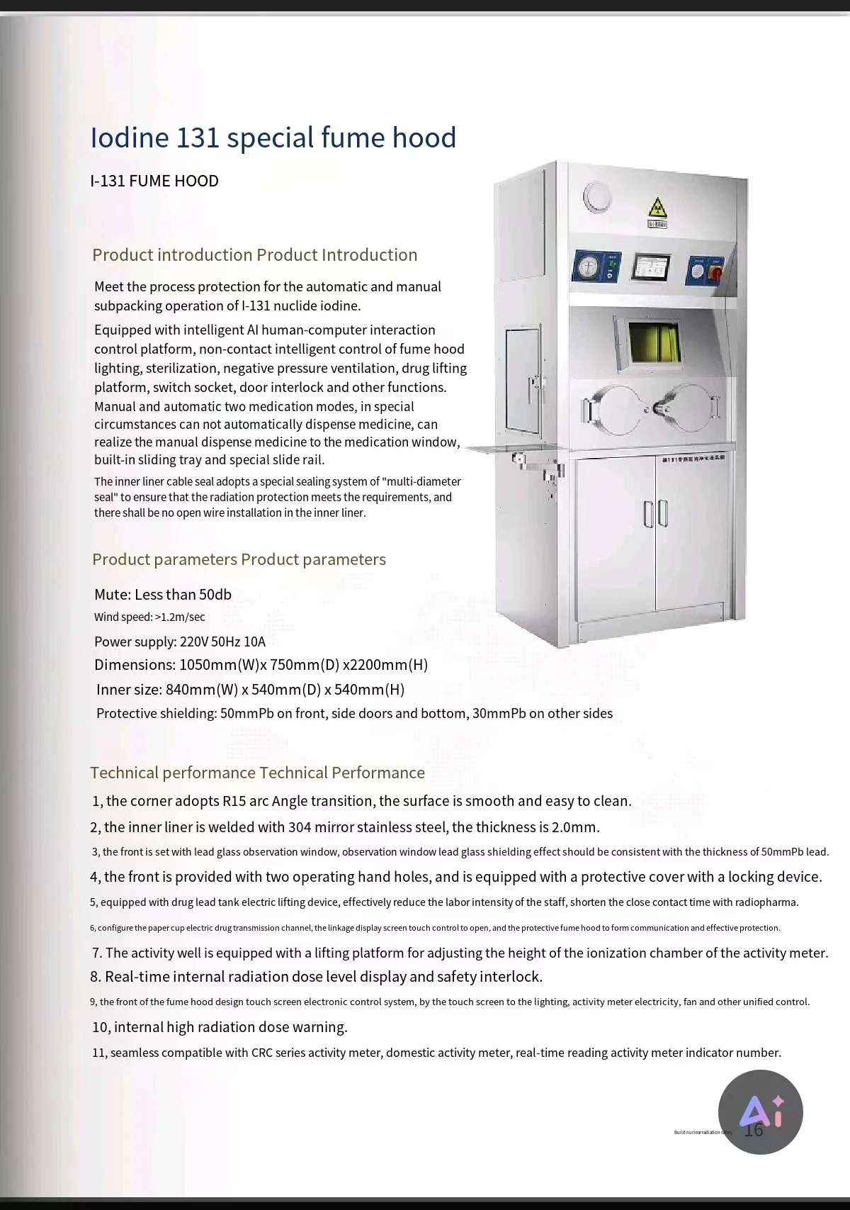 Radiation Fume Hood SPECT-CT Dual Connected Fume Hood Direct Factory for Hospital f Fume Cupboard Lab Equipment