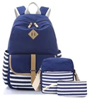 Boy School Bags AS Wholesale Canvas Striped Boy Girl Student Backpack 3Pcs Set Backpack School Bags
