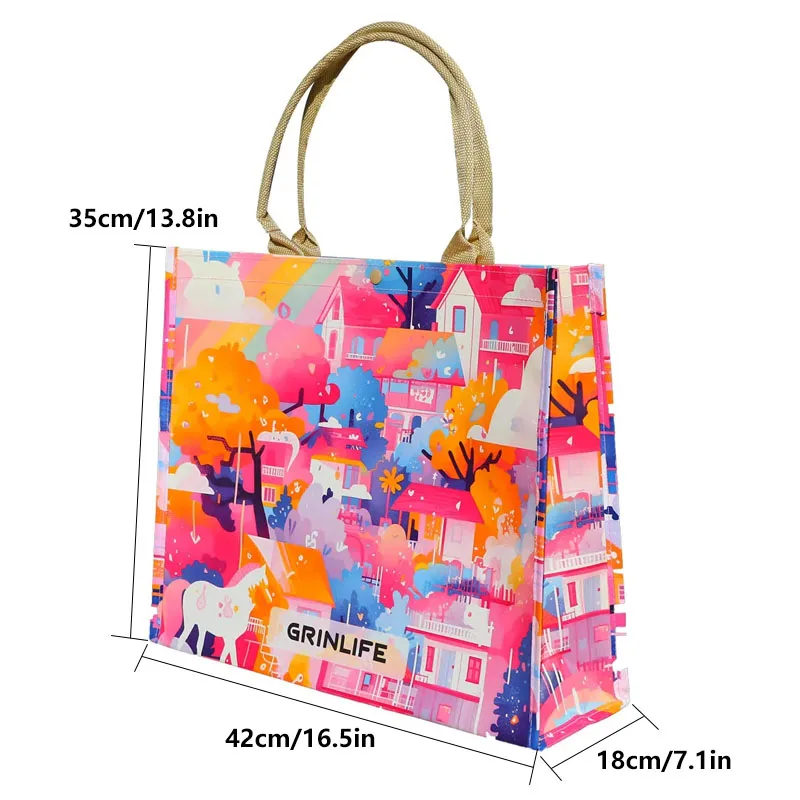 Durable custom pp reusable tote shopping bag dream land laminated woven plastic bag for supermarket use Durable custom pp reusable tote shopping bag dream land laminated woven plastic bag for supermarket use