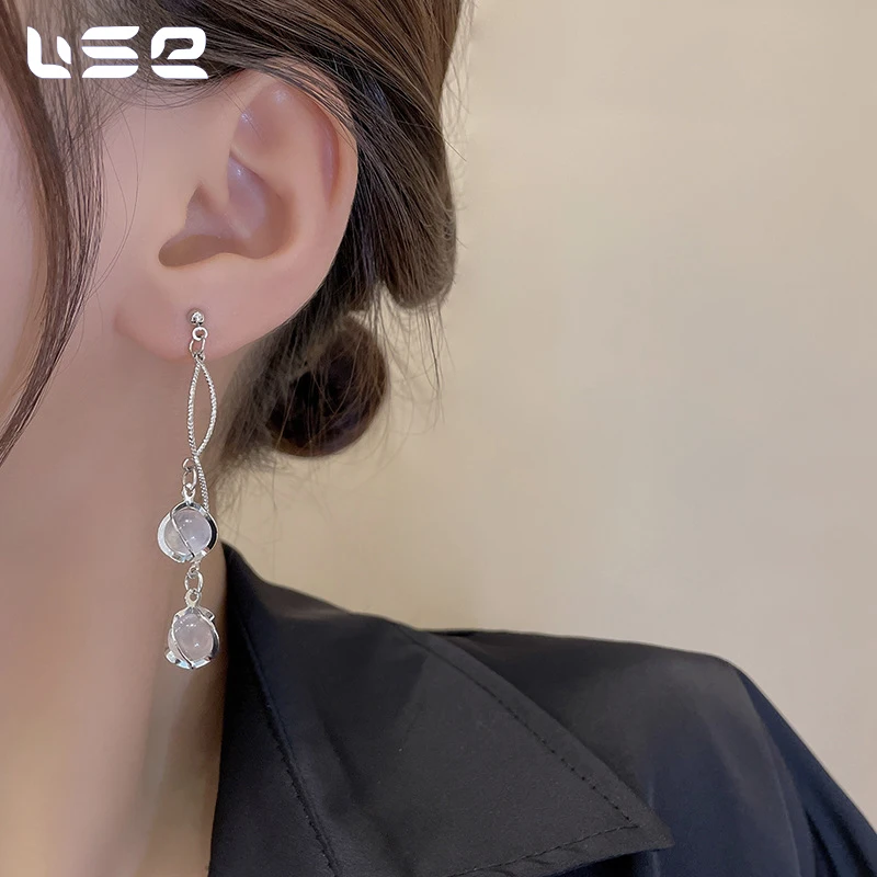 High quality luxury niche exquisite long tassel opal fashion jewelry earrings for women