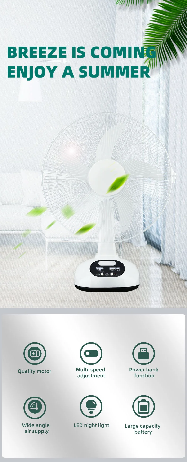 Table Fan, 12-Inch, Solar, 9V3W, USB - detail 2