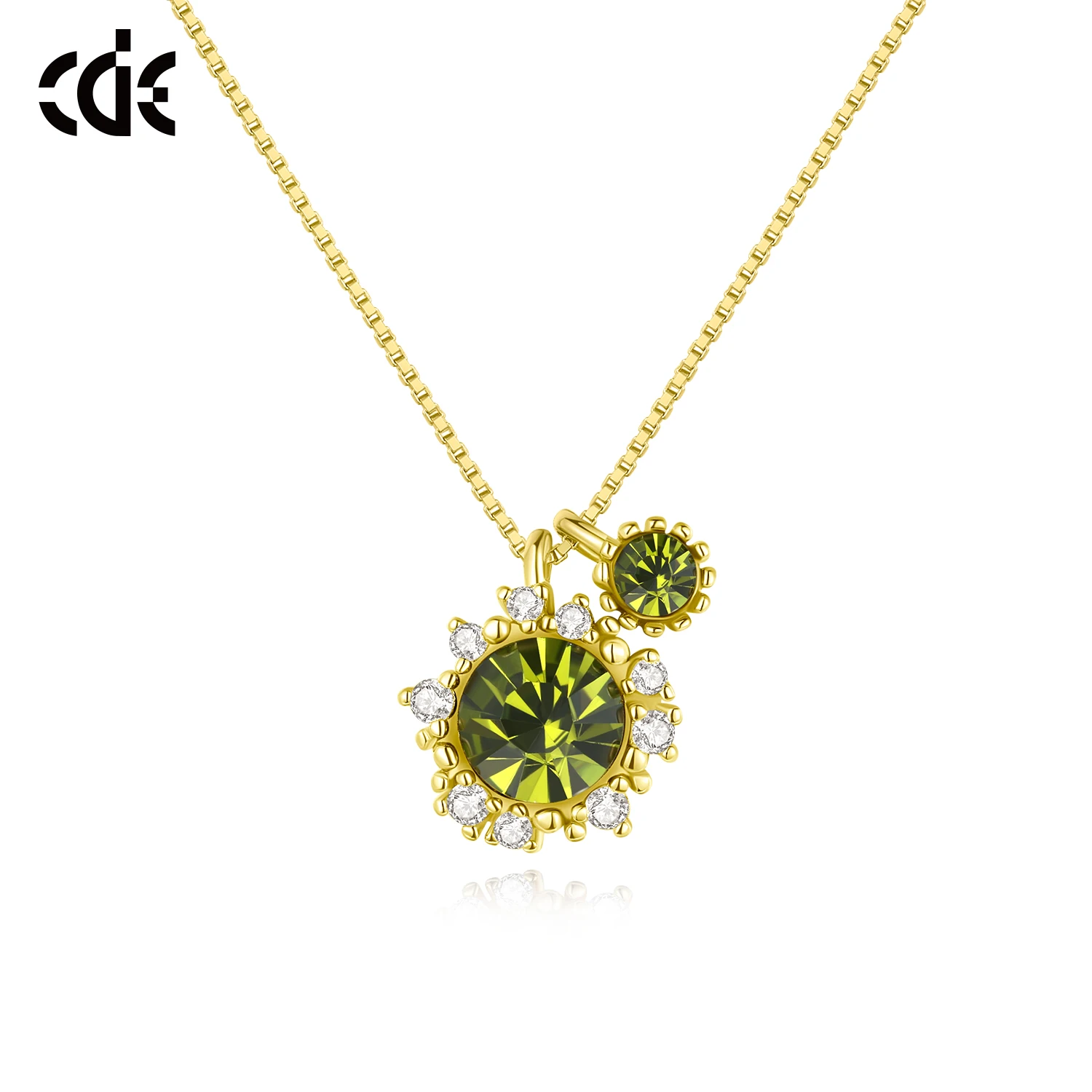 CDE YN1106 Fine 925 Sterling Silver Jewelry Green Crystal Necklace Wholesale 18K Gold Plated Chain Women Pendant Necklace