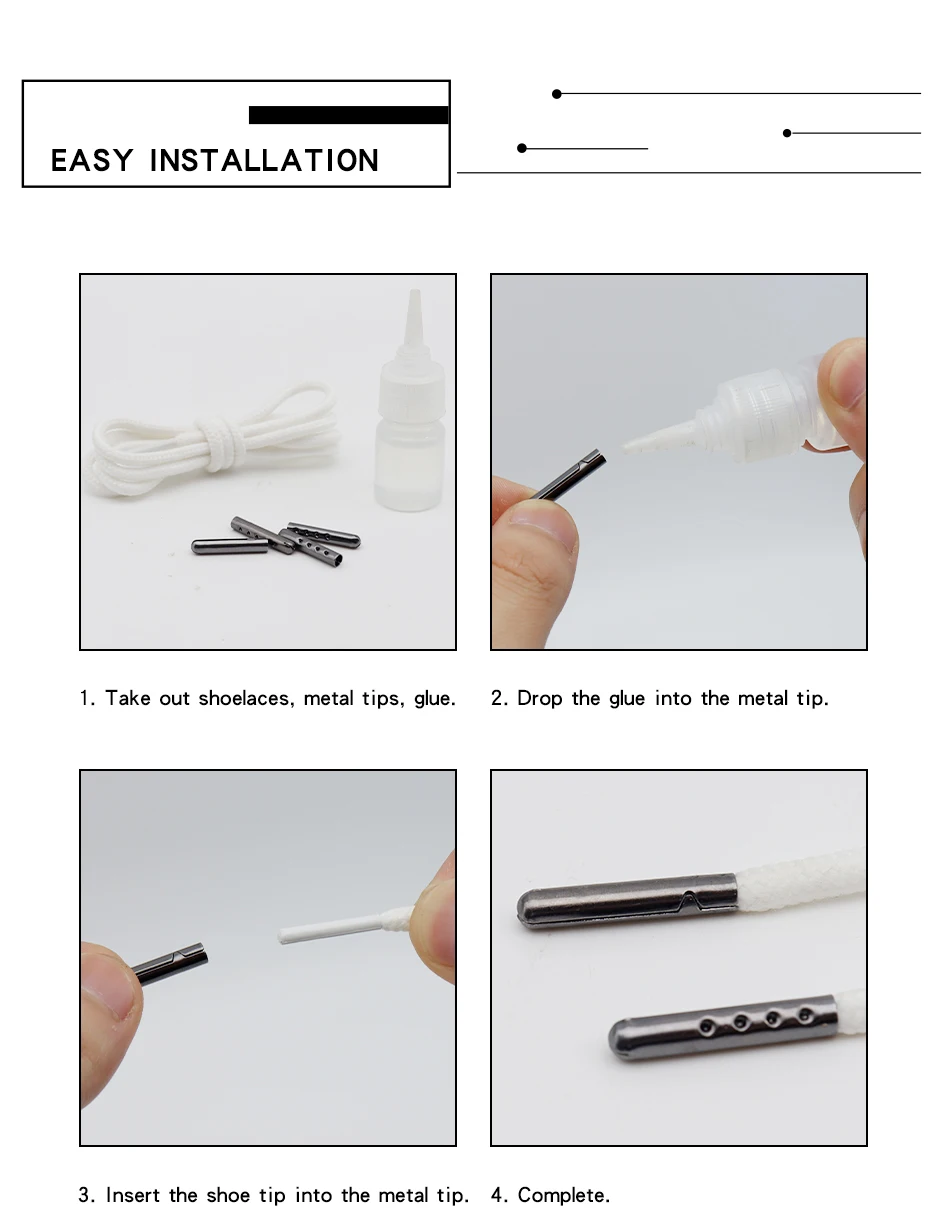 Weiou Laces Shoelace Tip Gold Silver Aglet Bullet Metal Lock Clips Replacement Sports Shoes