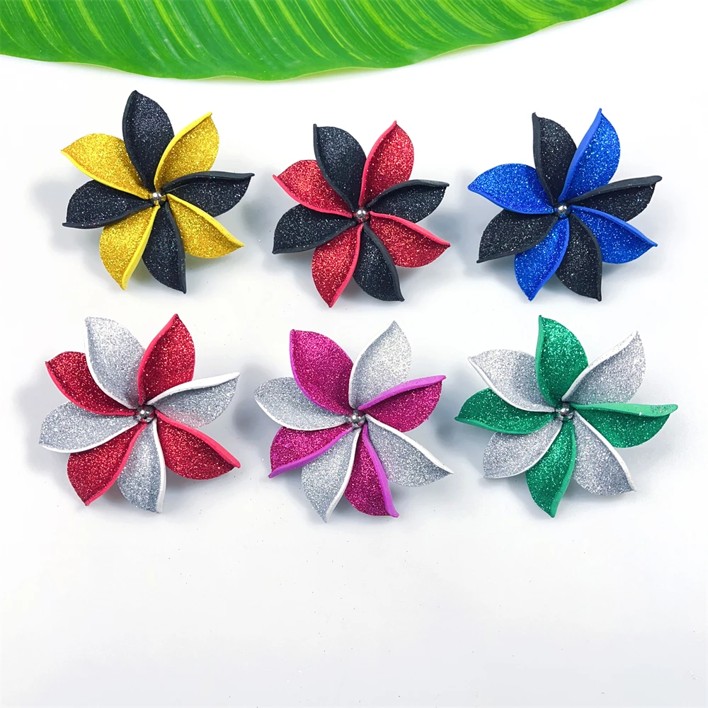 Stylish Party 9CM Artificial EVA Foam Tiare Flowers Hair Pick w Glitter Powder