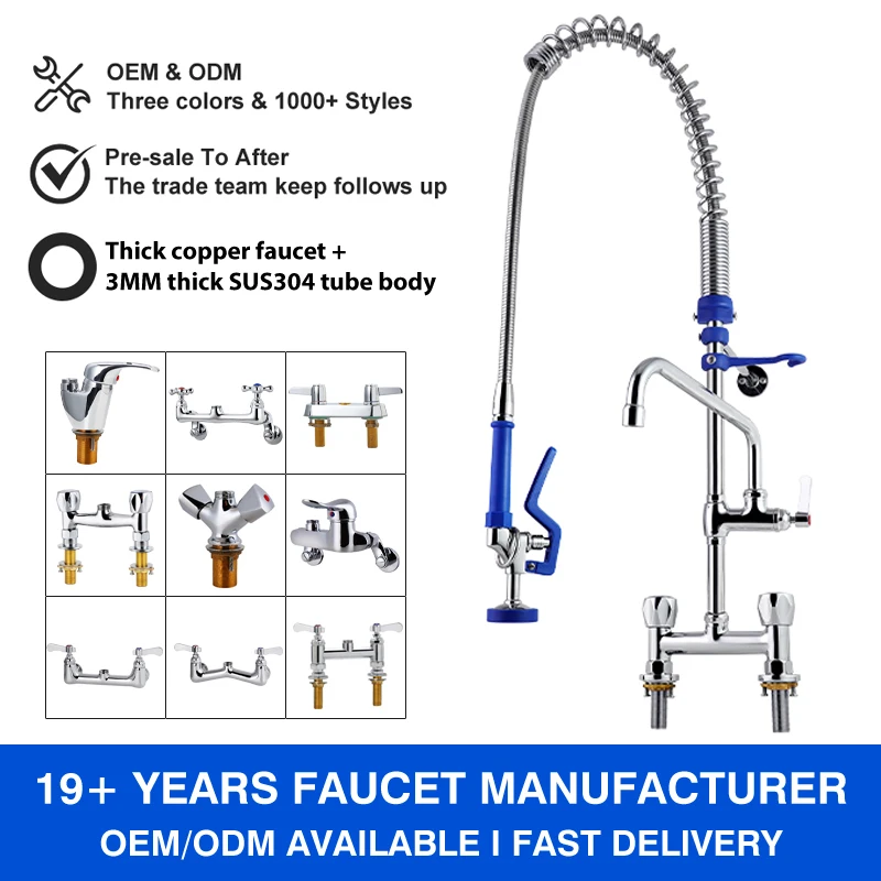 Commercial Faucet Deck Mounted Brass Dual Handle Pull Pre-Rinse for Kitchen Faucet Taps Easy-Install Handwheel Industrial Hotels manufacture