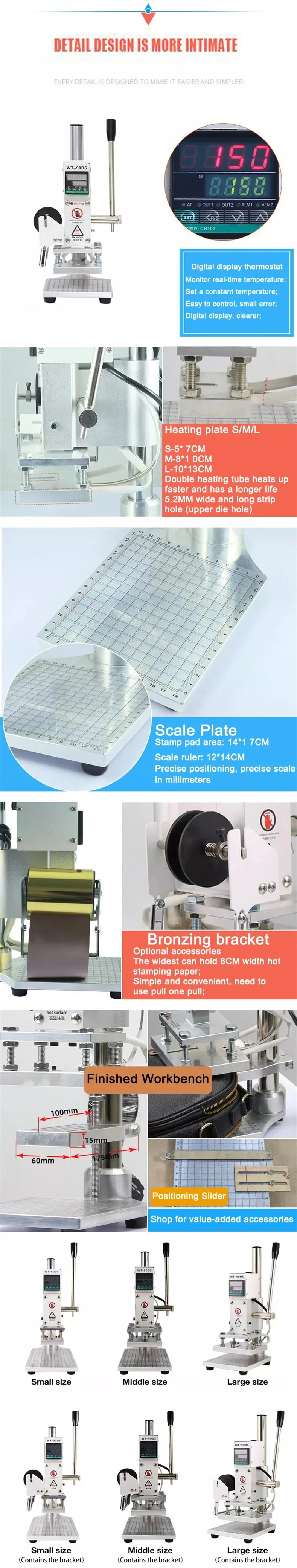 Tebak Leather Embossing Heat Press Machine Small Manual Digital Hot