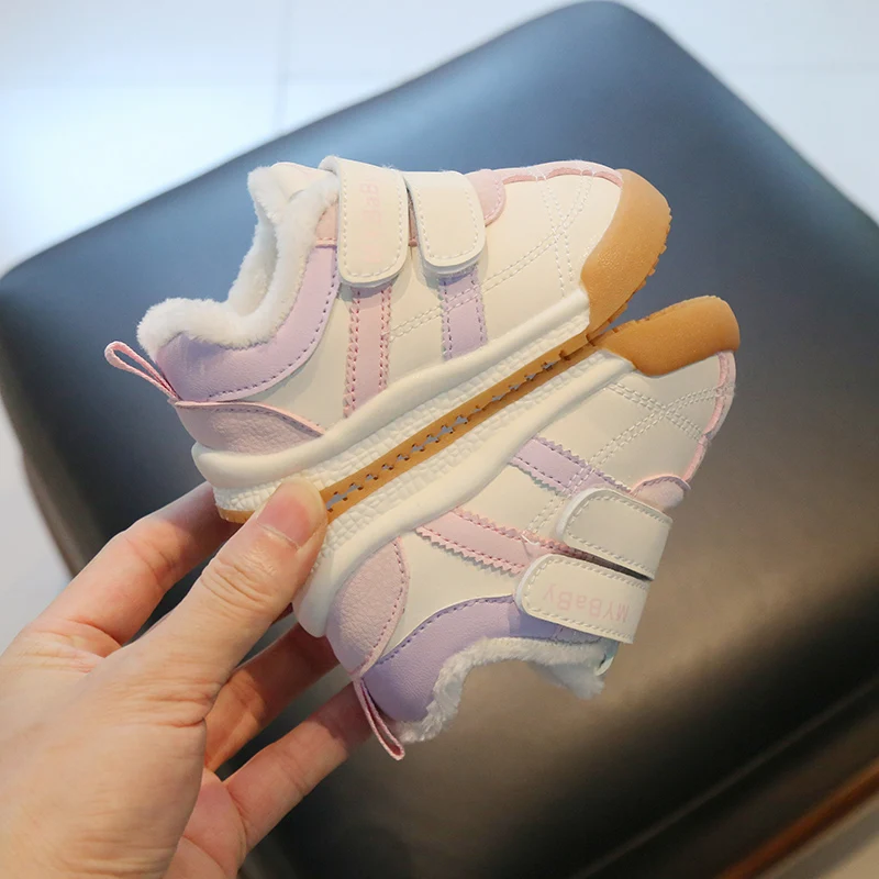 Newest Winter Walking Kids Shoes Soft Rubber Soled Sneakers Plush Fleece Toddler Baby Shoes supplier