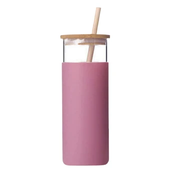 56H Wholesale Bamboo Lid Bamboo Straw High Borosilicate Glass thermos bottle with Silicone Sleeve Straw Gift Cups