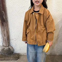 2023 autumn new children's casual solid green brown coat boys girls unisex  fashion jacket