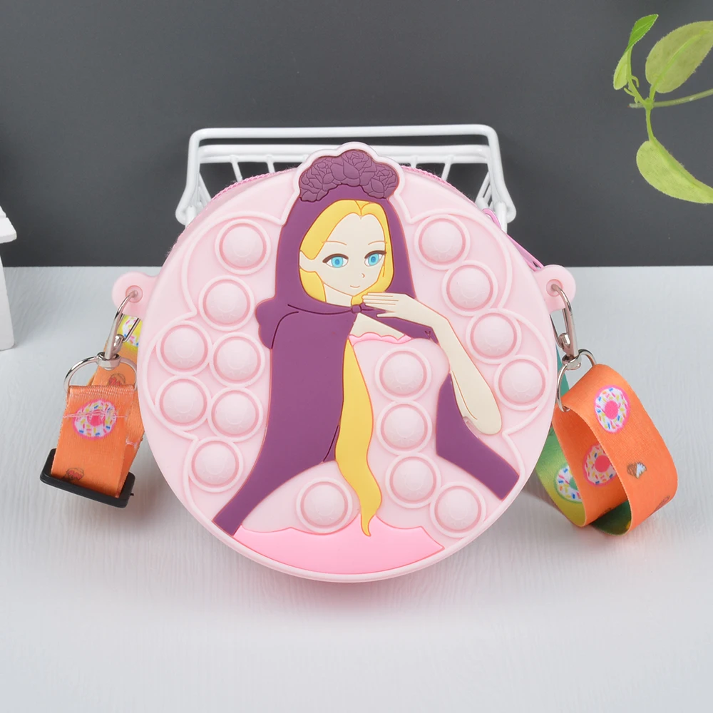 2023 New soft children's crossbody bag silicone purse girl cute pearl chain cartoon burst bag