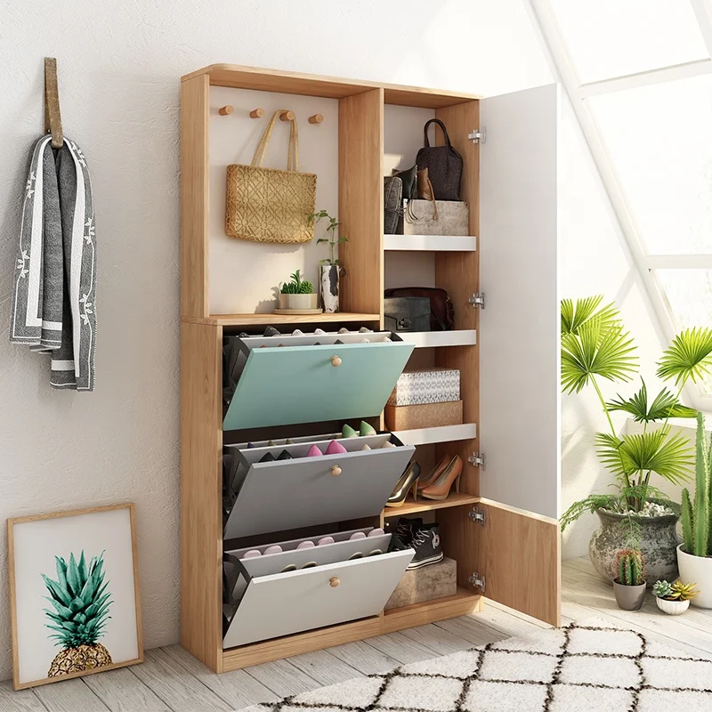 Nordic Fresh Home Furniture Door Entrance Mirror Storage Shoe Organizer Cabinet Shoe Rack For Home