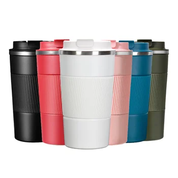 17oz/13oz Non-Slip Silicone Coffee Cup Double-Layer 304 Stainless Steel Vacuum Flask Thermos Handheld Insulated Flask Hot Drinks