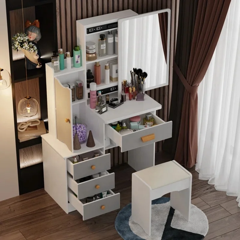 NOVA 4 Drawers Vanity Table Makeup Dressing Desk With Sliding LED Light Mirror Modern Girls Bedroom Furniture