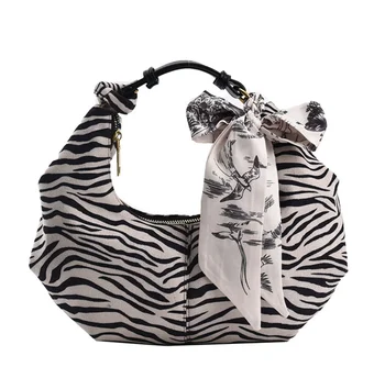 Leopard Print Canvas Armpit Bag Silk Scarf Women's Bag Across One Shoulder Autumn 2021 New Zebra Print Hand Carry Bag YGC-467
