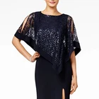 Evening Gown Metro Sequin Evening Dresses Women Elegant Sequined Lace Cape Gown Slit Long Dress