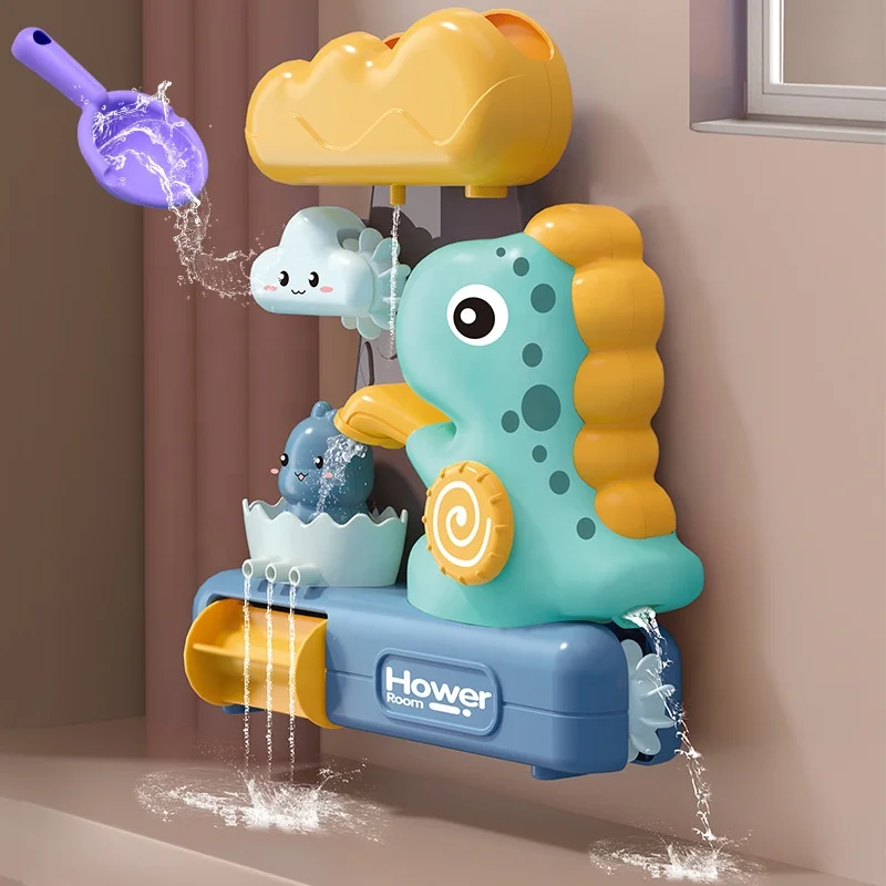 Hot Selling Baby Bathroom Bath Shower Toy Dinosaur Water Pipe Plastic Splicing Toys Cloud Dinosaur Bath Spray Toys