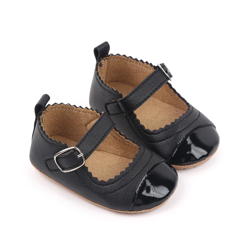 product shiny glitter pu leather matching color solid color wavy lace princess toddler shoes for baby girls-2