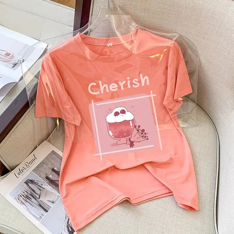 Wholesale Summer Women's T-shirt Fashion O-neck Loose Casual Short Sleeve Ladies T-shirt Girls Popular Design Cartoon T-shirt