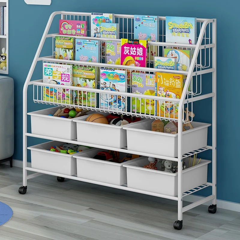 Children's wrought iron toy storage rack bookshelf magazine rack living room bookcase storage box rack
