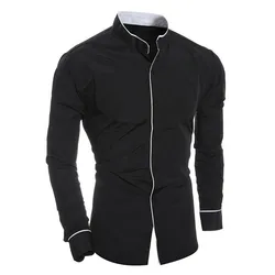 Stand Collar Men New Fashion Long Sleeve Slim Shirts Button Solid Color Classics Simple Color Matching Casual Shirt